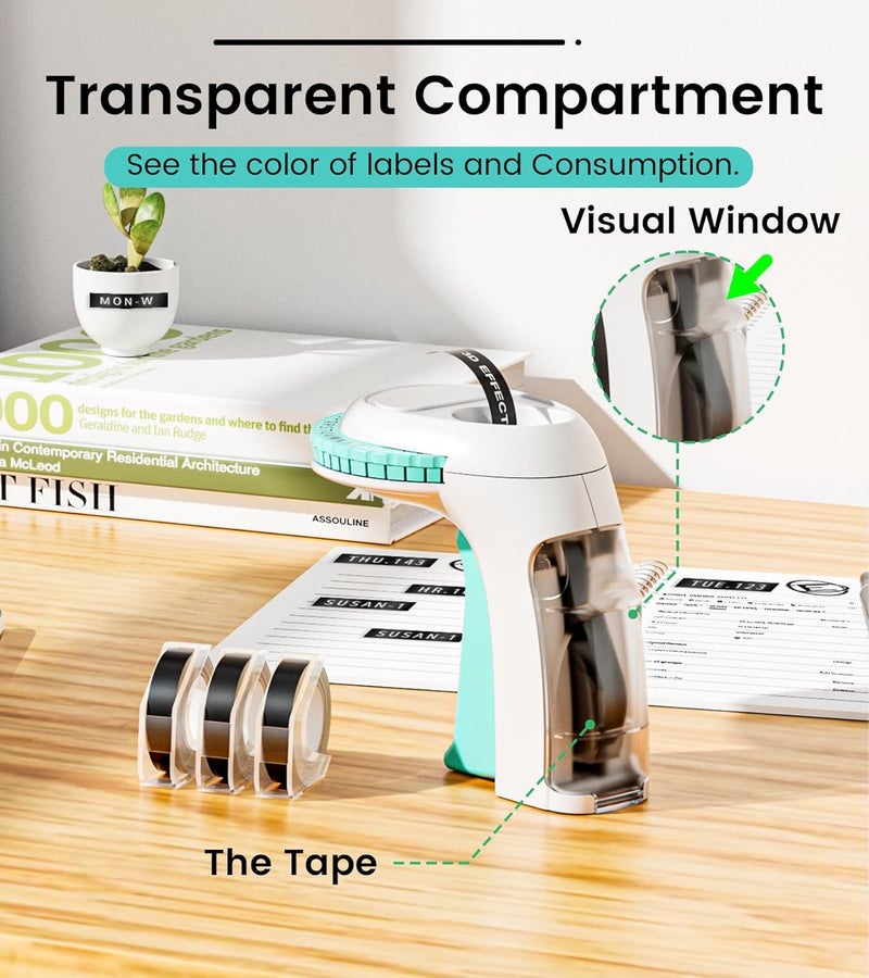 EazeID Embossing Label Maker Machine, Retro Embossed Label Maker Vintage, Handheld Old School Embosser with 3Rolls 3D 9mm 3/8 Inch Embossing Label Tapes for School Kids Items Home Office Scrapbooking - Image 5
